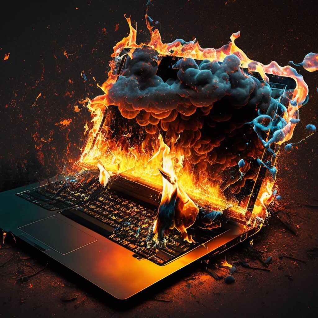 laptop on fire